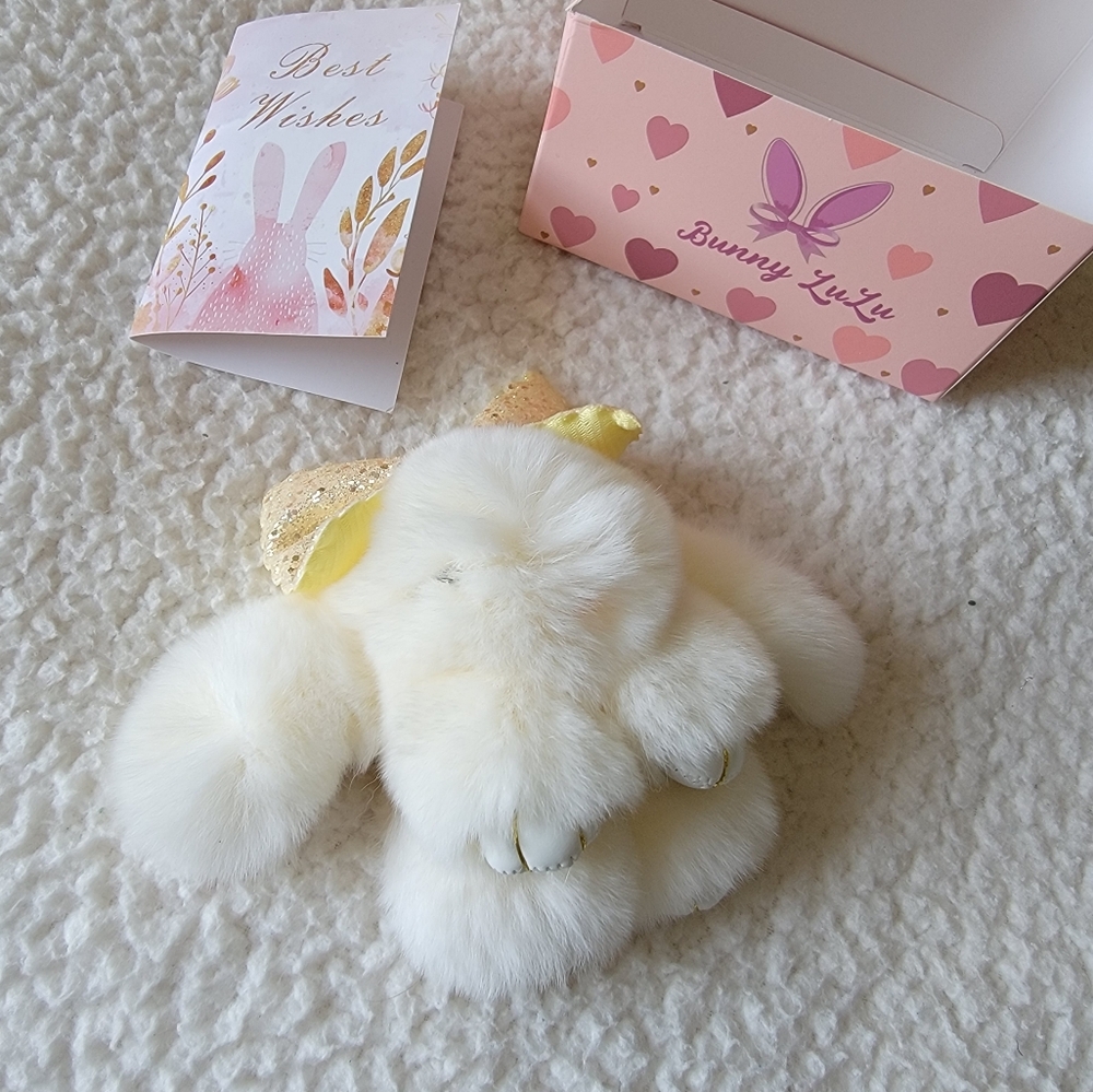Fluffy Bunny Bag Charm Real Rabbit Fur - Picture 3 of 13